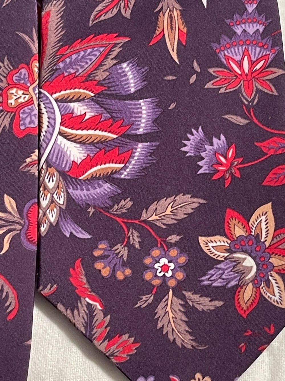 Geoffrey Beene Plum Polyester Tie with Red and Lavender Floral Design